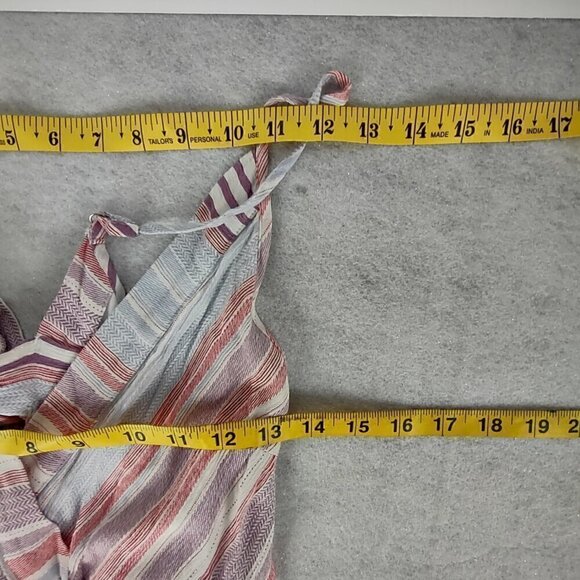 Addie Women's Red Pastel Striped Spaghetti Strap 2 Pocket Romper Size Medium - Picture 9 of 13